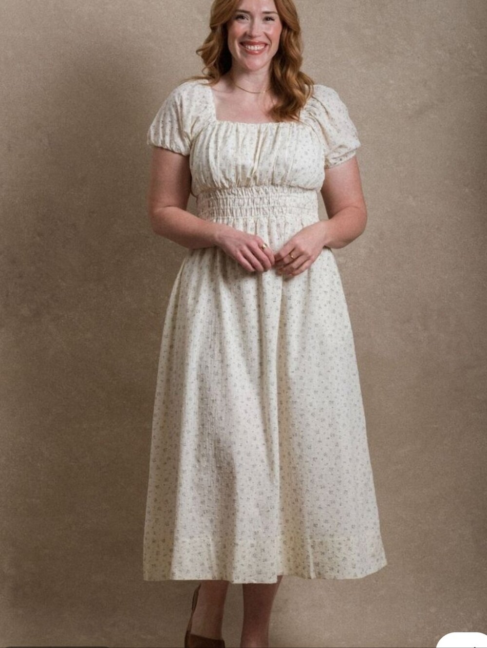 Neuflora Cream Floral Swiss Dot Dress Size M